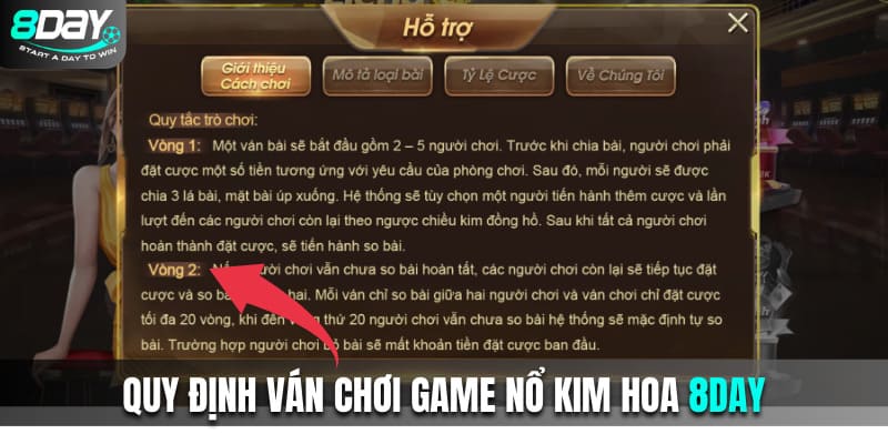 Quy định ván chơi game Nổ Kim Hoa 8Day