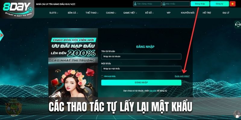 Các thao tác tự lấy lại mật khẩu 8Day chi tiết