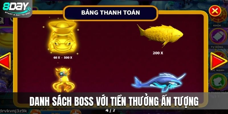 Danh sách boss với tiền thưởng ấn tượng