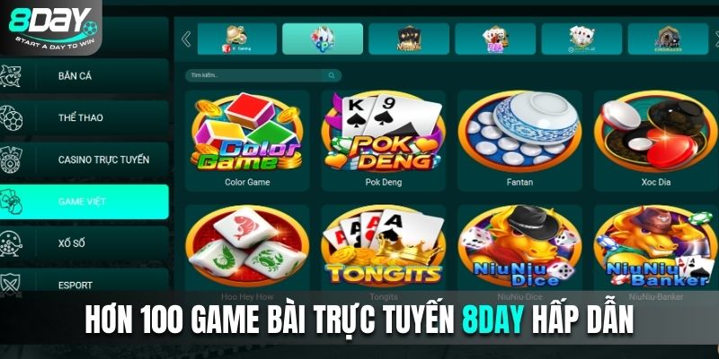 Hơn 100 game bài trực tuyến 8DAY hấp dẫn