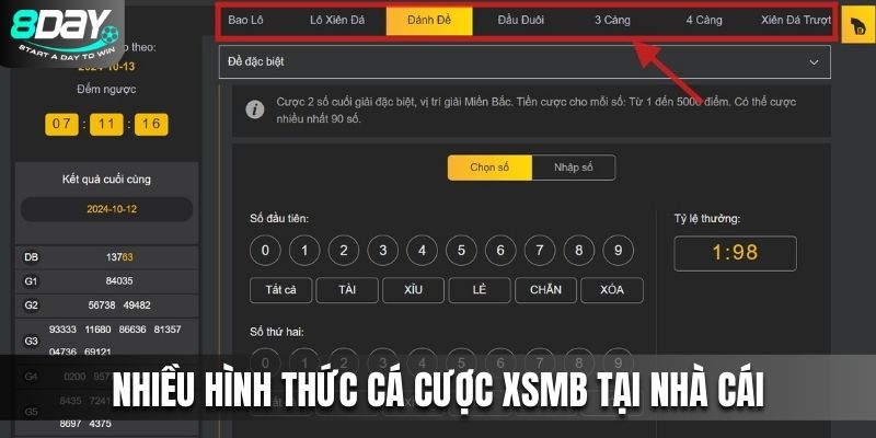 Nhiều hình thức cá cược XSMB tại nhà cái