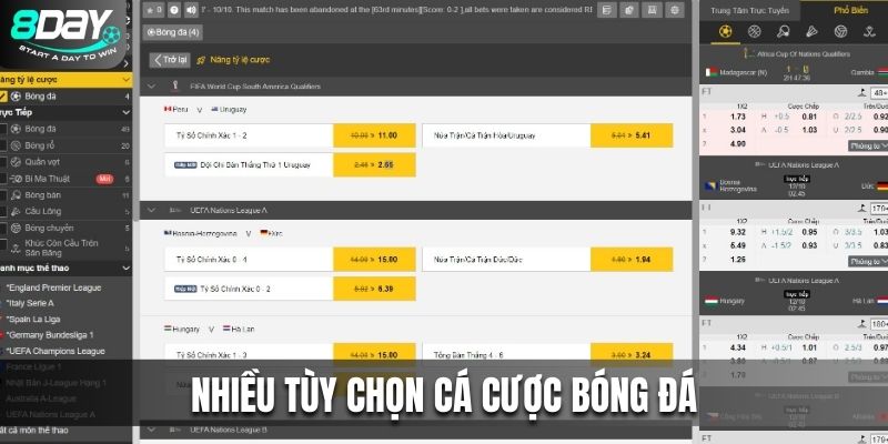 Nhiều tùy chọn cá cược bóng đá