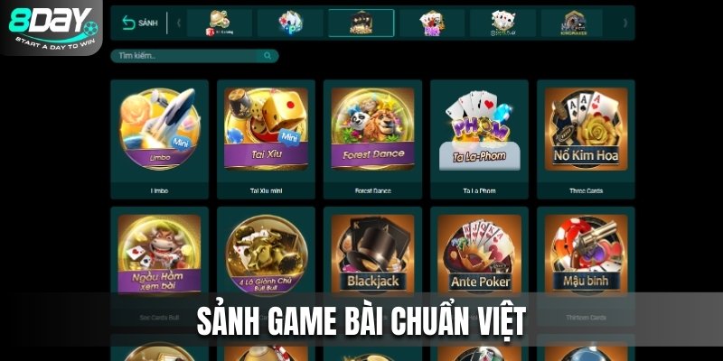 Sảnh Game bài chuẩn Việt tại 8Day